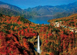 Jigsaw Puzzle Shimmering Autumn Leaves and Kegon Falls 600pcs